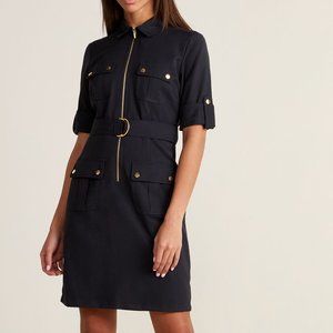 Sharagano Belted Front Zip Utility Dress, black 16